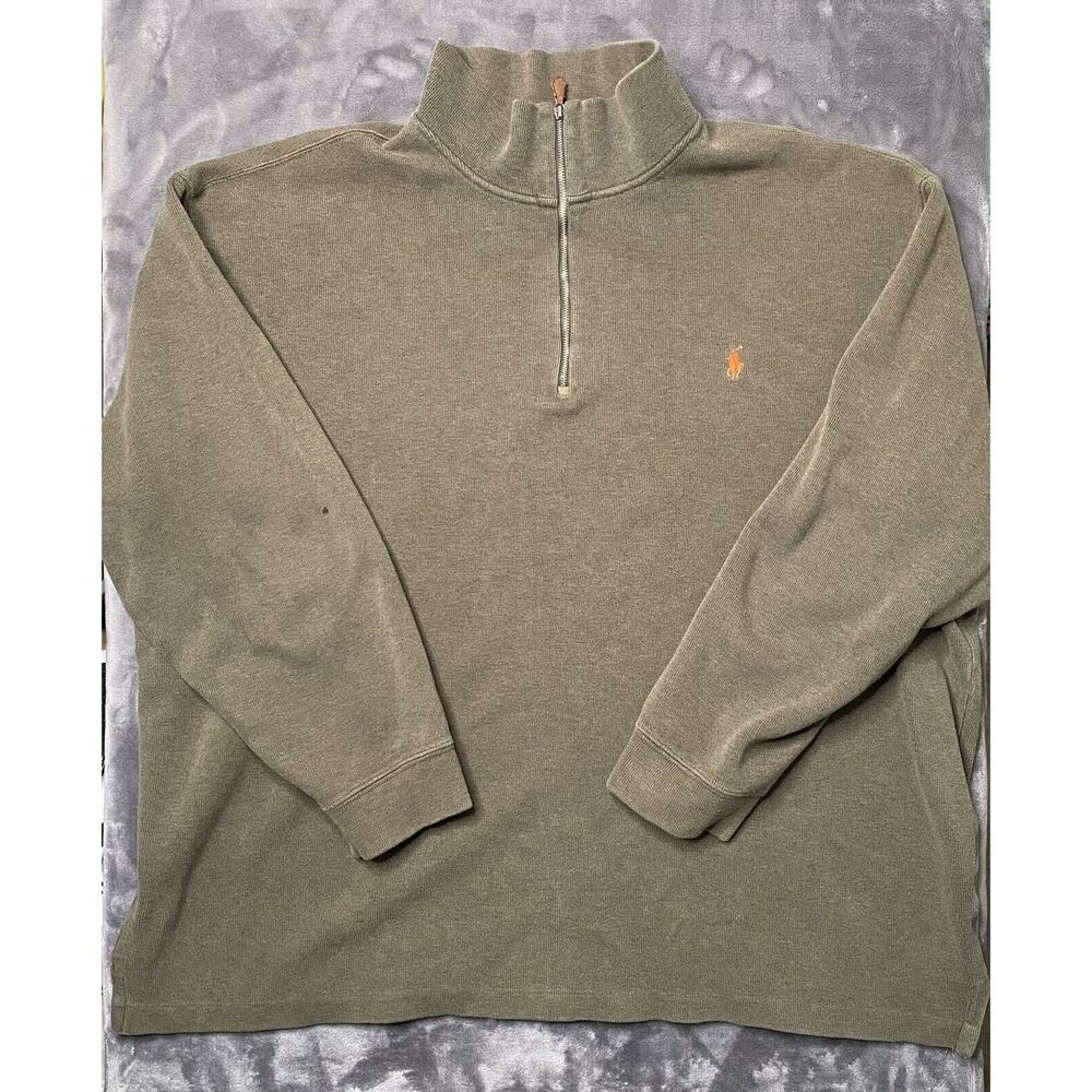 Vintage Polo Ralph Lauren 1/4 Zip Sweater Men's 3XLT Green Long Sleeve Pullover
